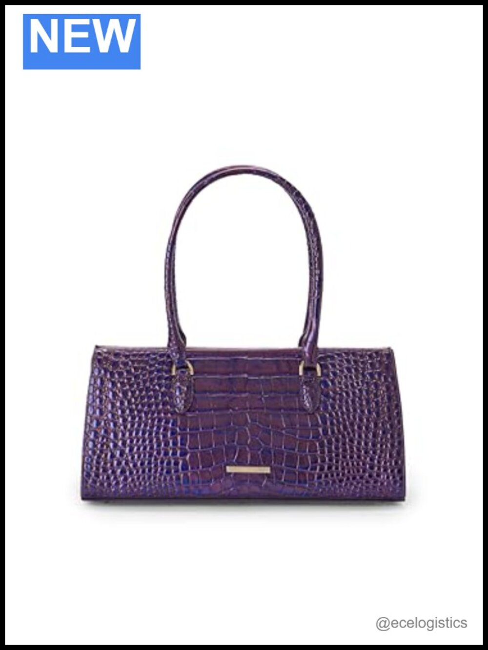 Leather Satchel Handbag with Rolled Handles, Zip Closure, Key Clip, Footed